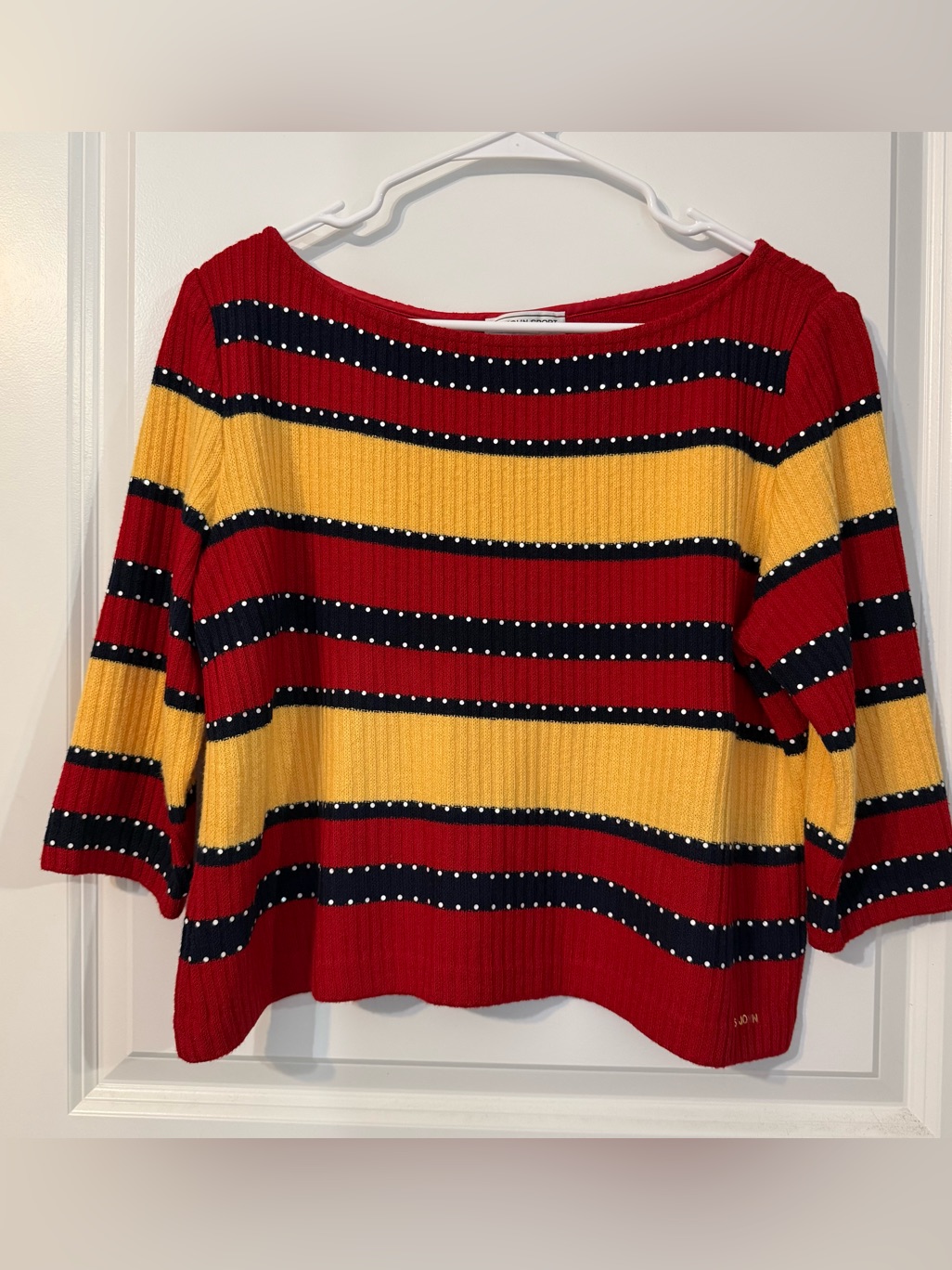 Vintage St. John Sport By Marie Gray Ribbed Striped Knit Top